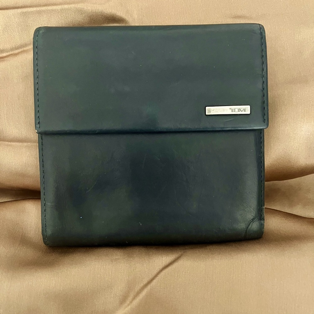 Vintage Tumi leather wallet, black with red